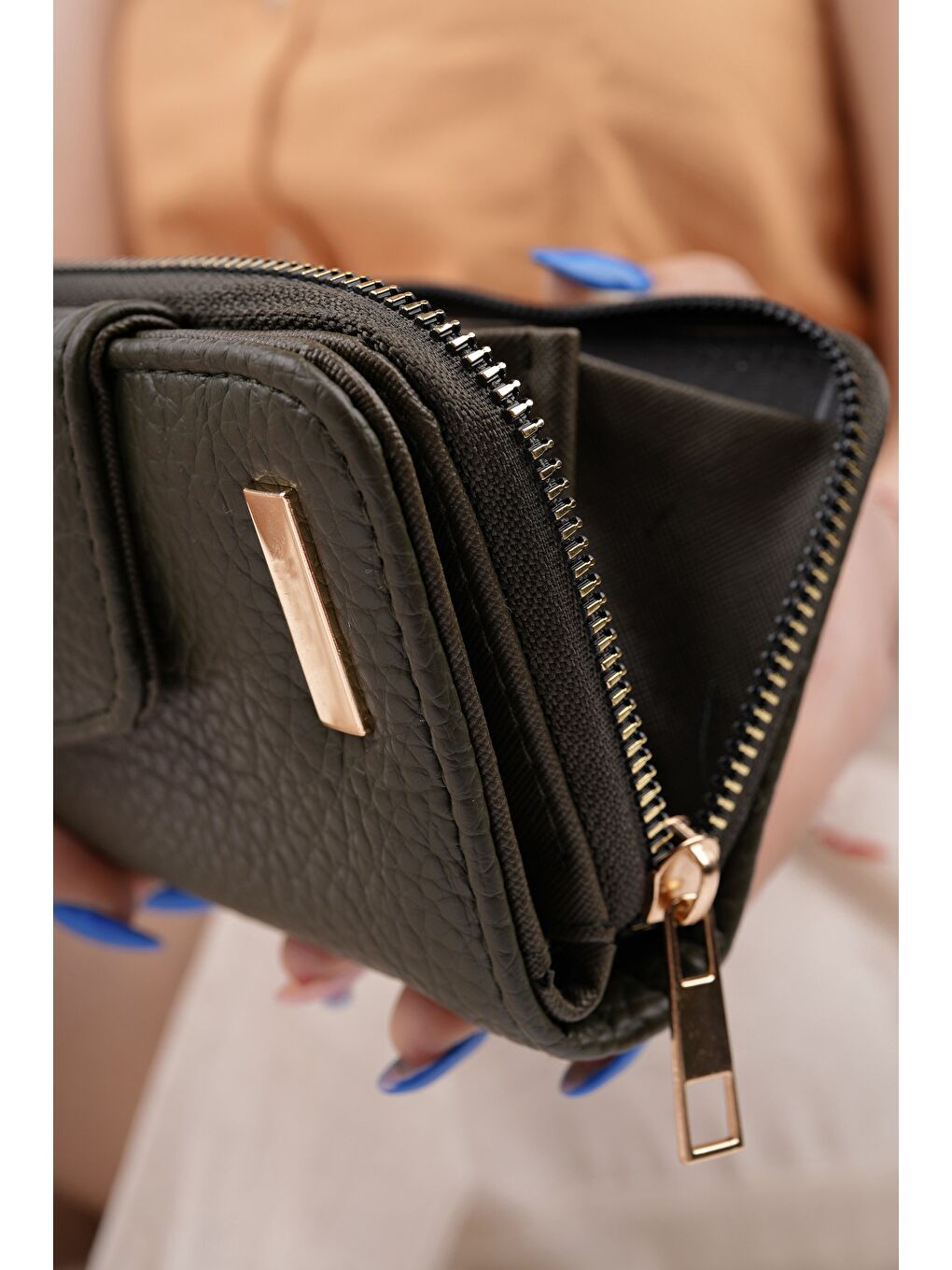 Haki CHEKO Bozuk & Kağıt Para Bölmeli Fermuarlı Kartlık Kadın Cüzdan-3