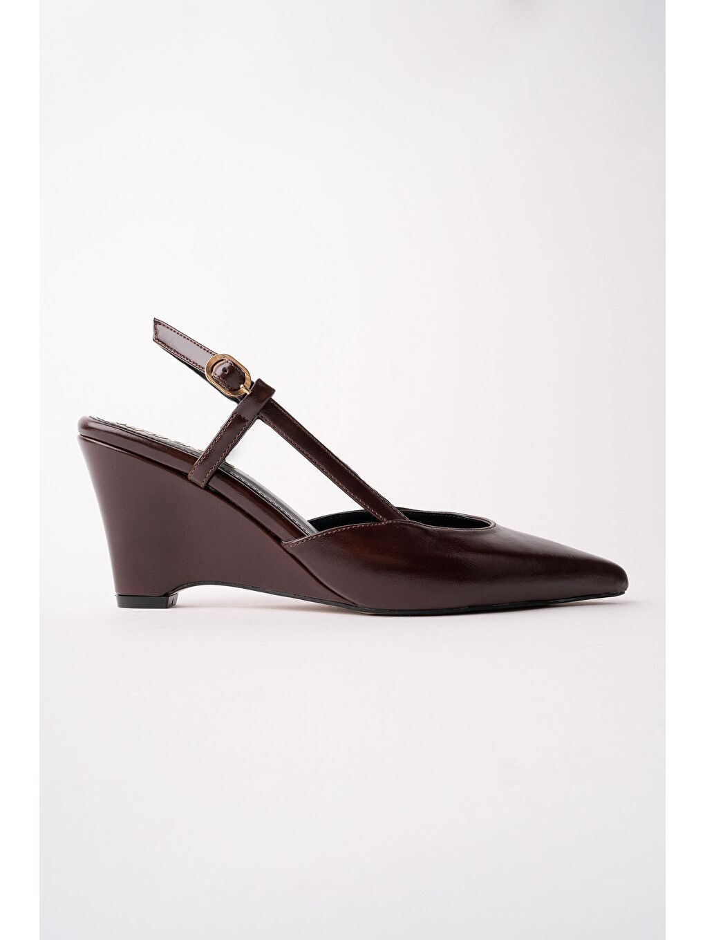 Kahverengi MARBELLA Sivri Burun Arkası Açık Kadın Dolgu Topuklu Ayakkabı