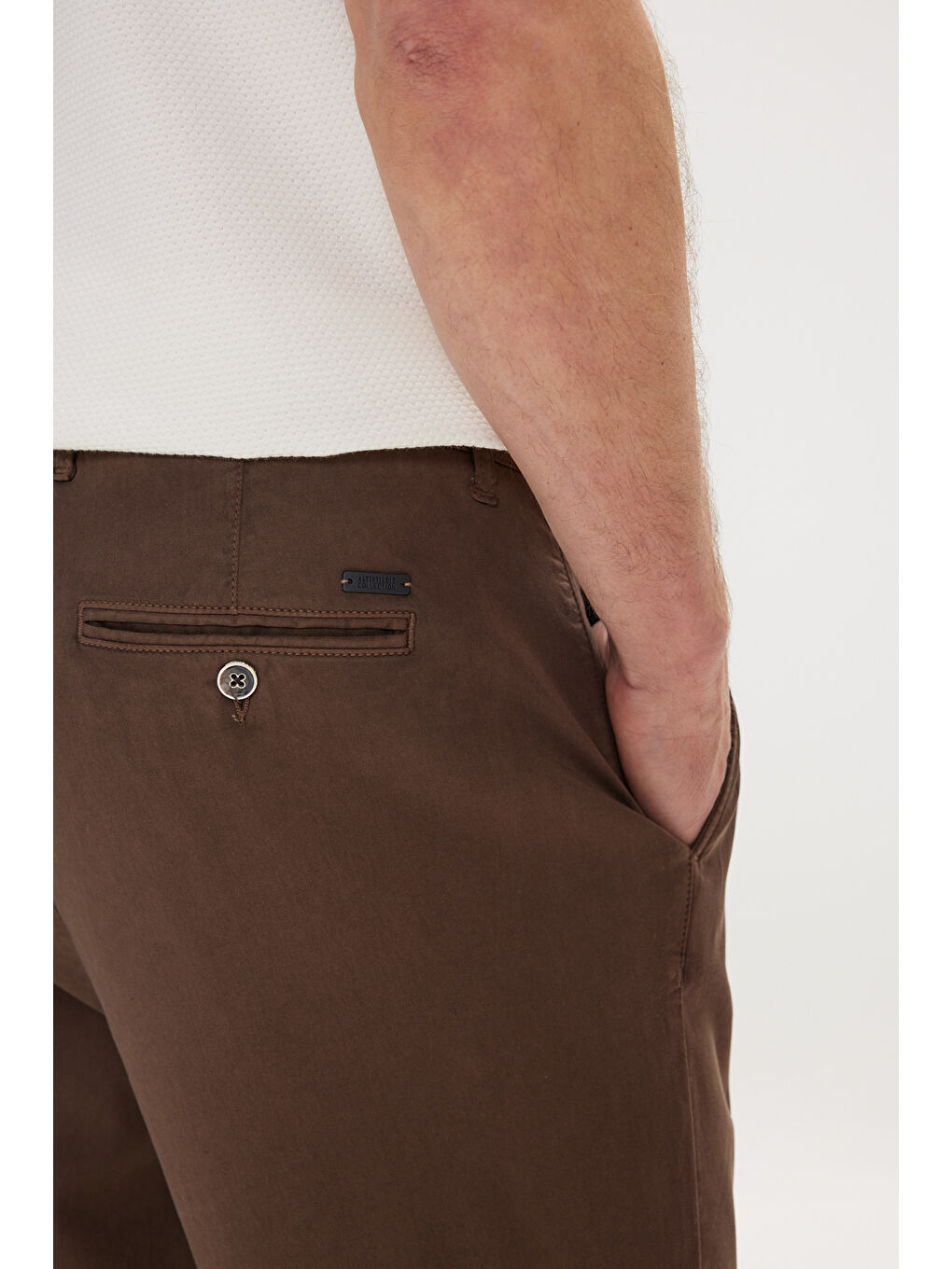 Erkek Kahverengi Pamuklu Slim Fit Dar Kesim Yan Cepli Pileli Casual Pantolon-3
