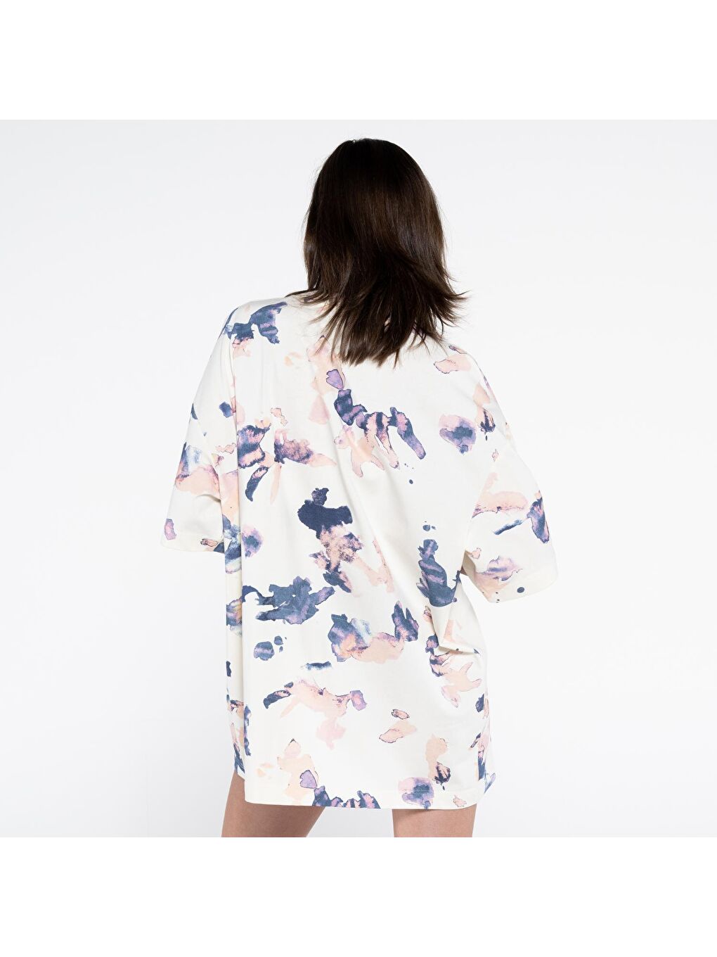 Valentina Kadın Ekru Desenli Oversize Tshirt-1