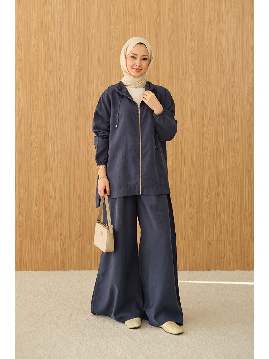 Kadın Bol Paça Fermuarlı Takım Lacivert