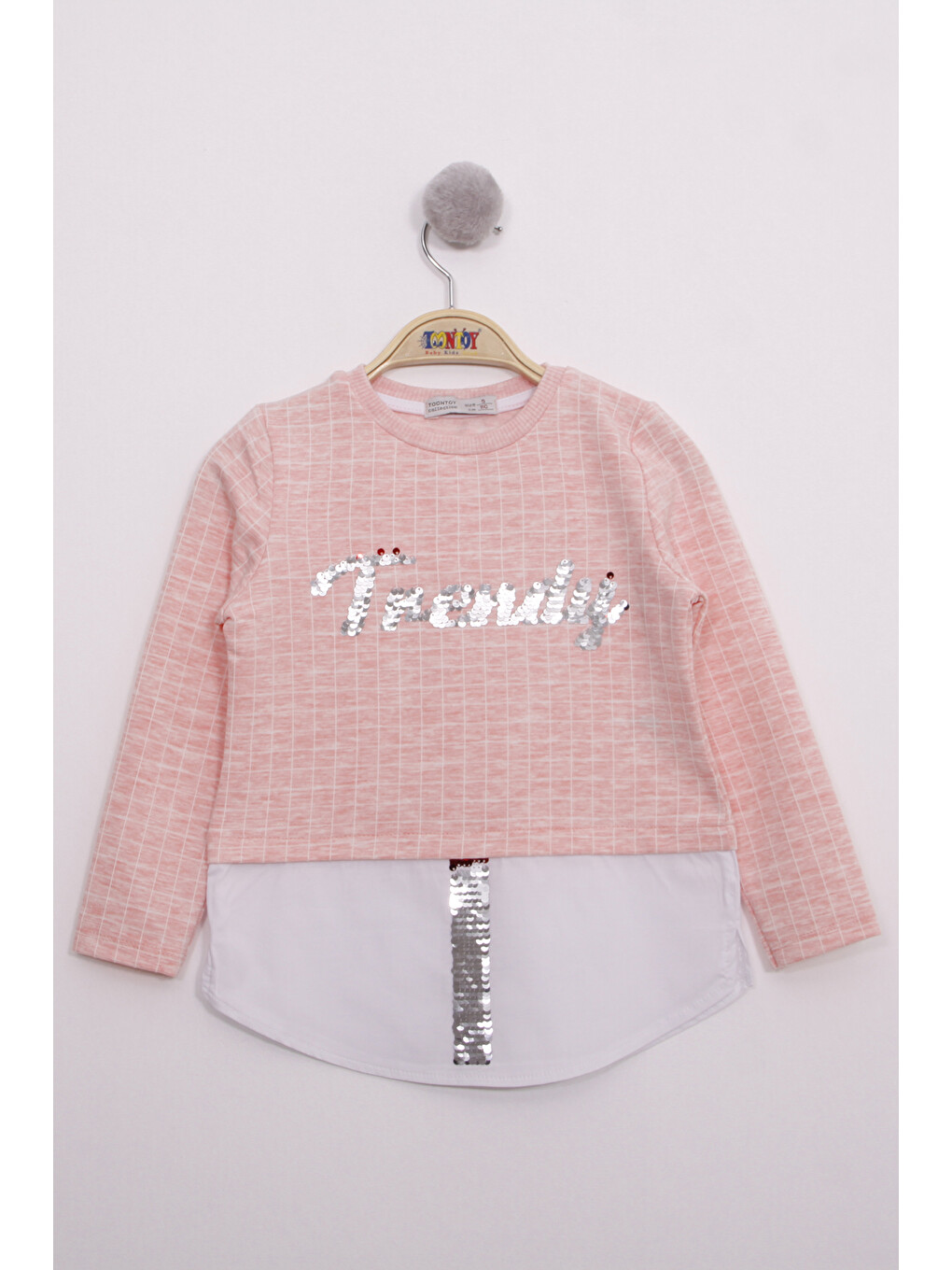 Pembe Kız Çocuk Trendy Pullu Nakış Sweatshirt