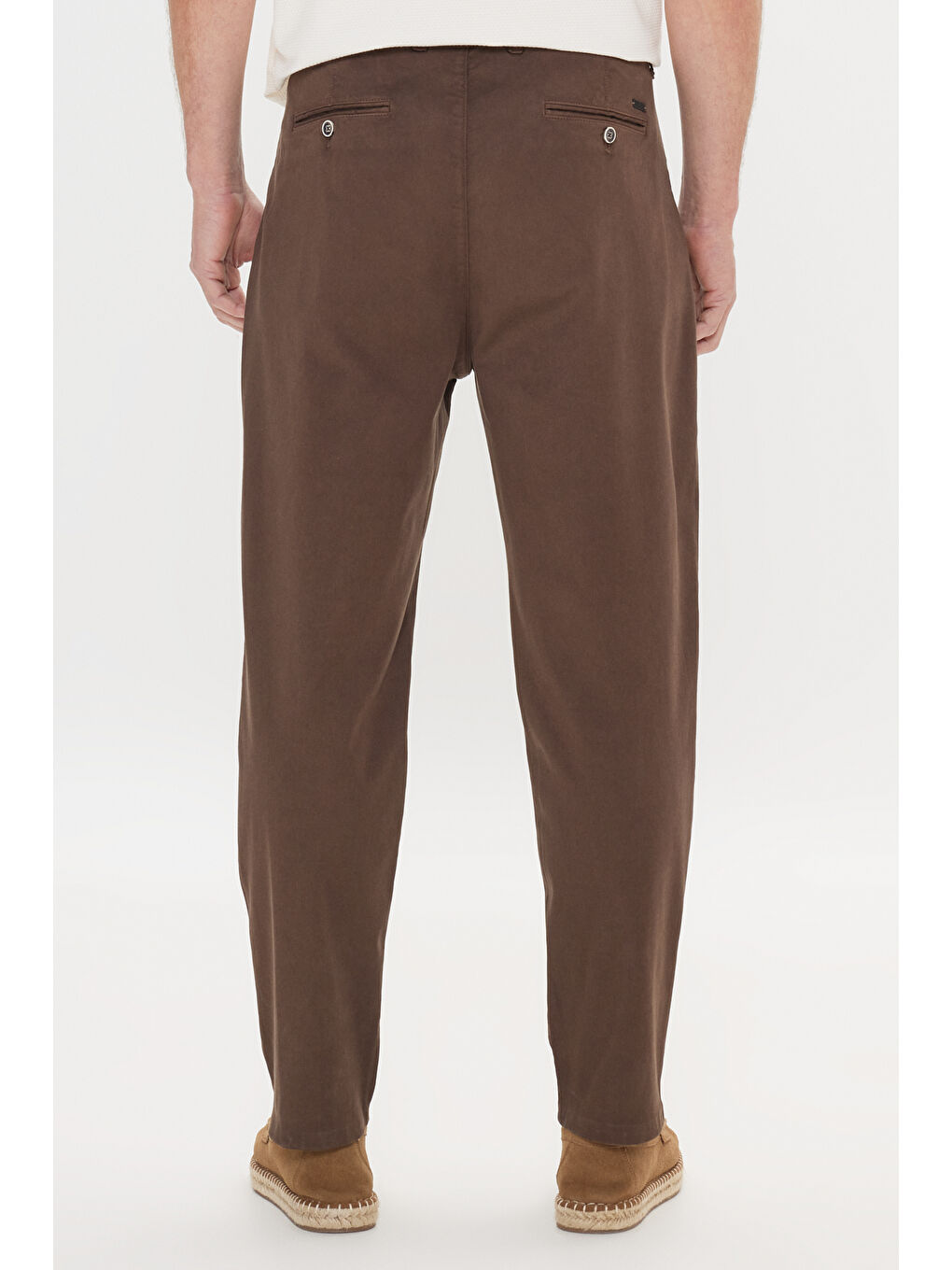 Erkek Kahverengi Pamuklu Slim Fit Dar Kesim Yan Cepli Pileli Casual Pantolon-4
