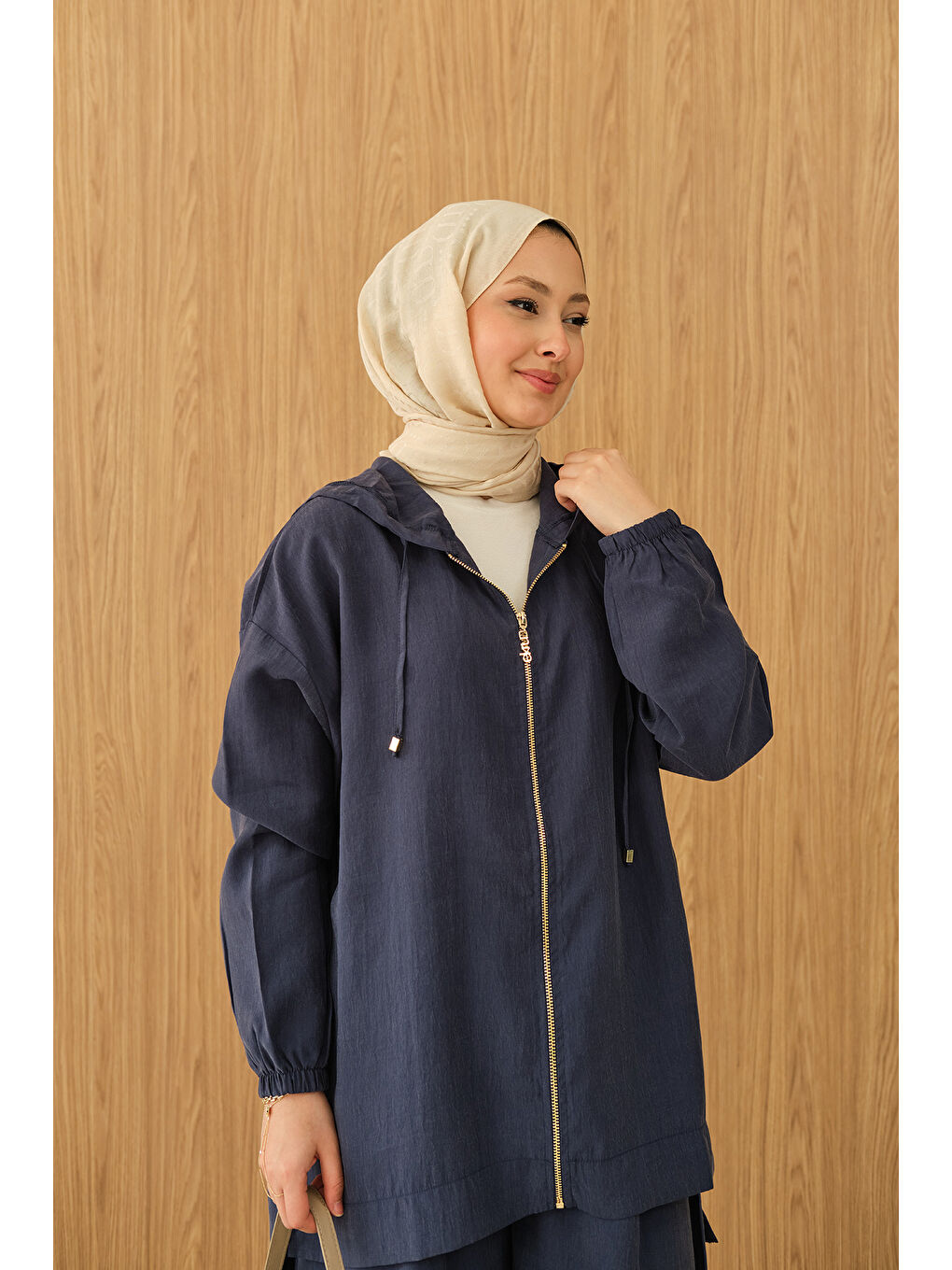 Kadın Bol Paça Fermuarlı Takım Lacivert-2