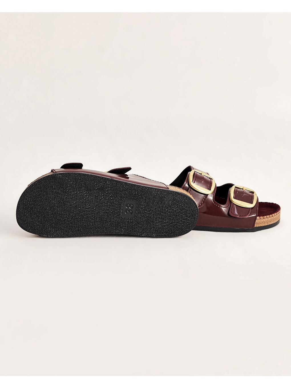 Bordo Kadın Yazlık Çift Tokalı Terlik - BUSY-2