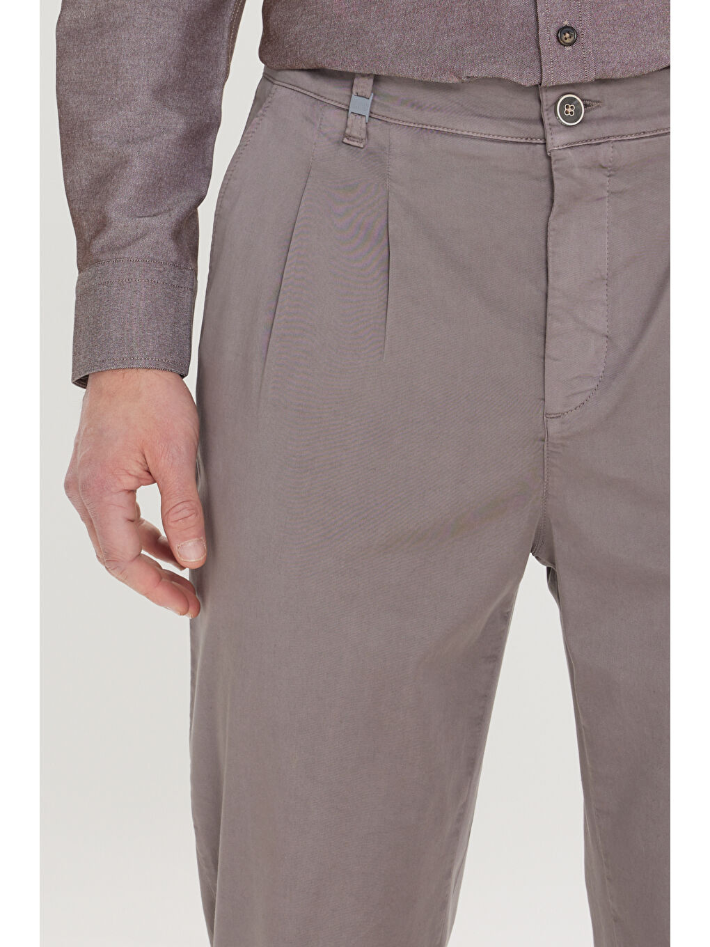 Erkek Gri Pamuklu Slim Fit Dar Kesim Yan Cepli Pileli Casual Pantolon-5
