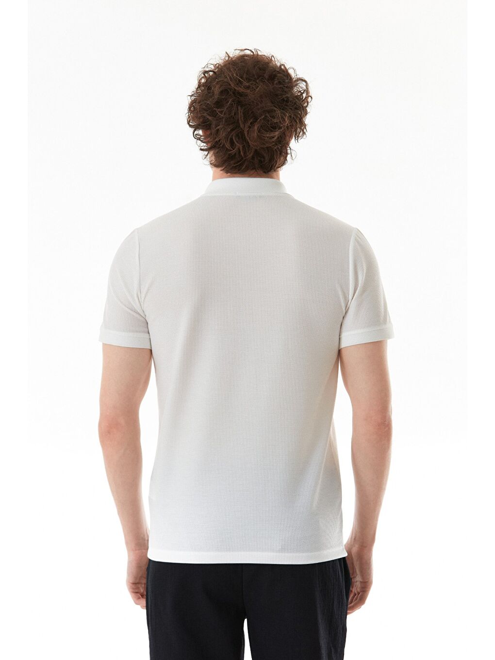 Beyaz Waffle Kumaş Slim Fit Polo Yaka Tişört-3