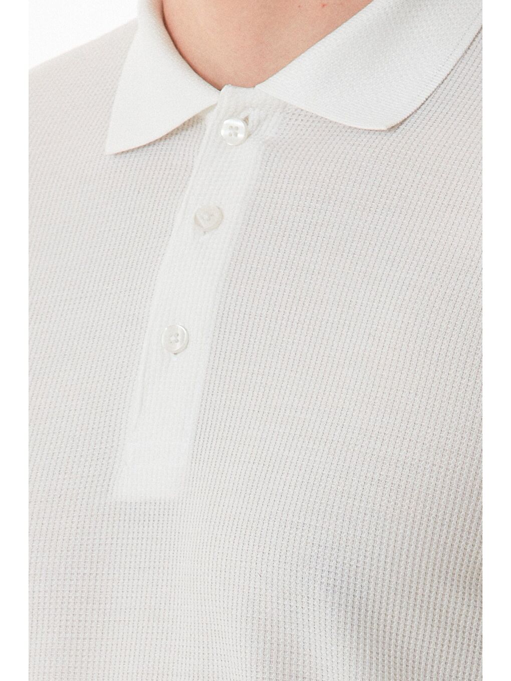 Beyaz Waffle Kumaş Slim Fit Polo Yaka Tişört-4