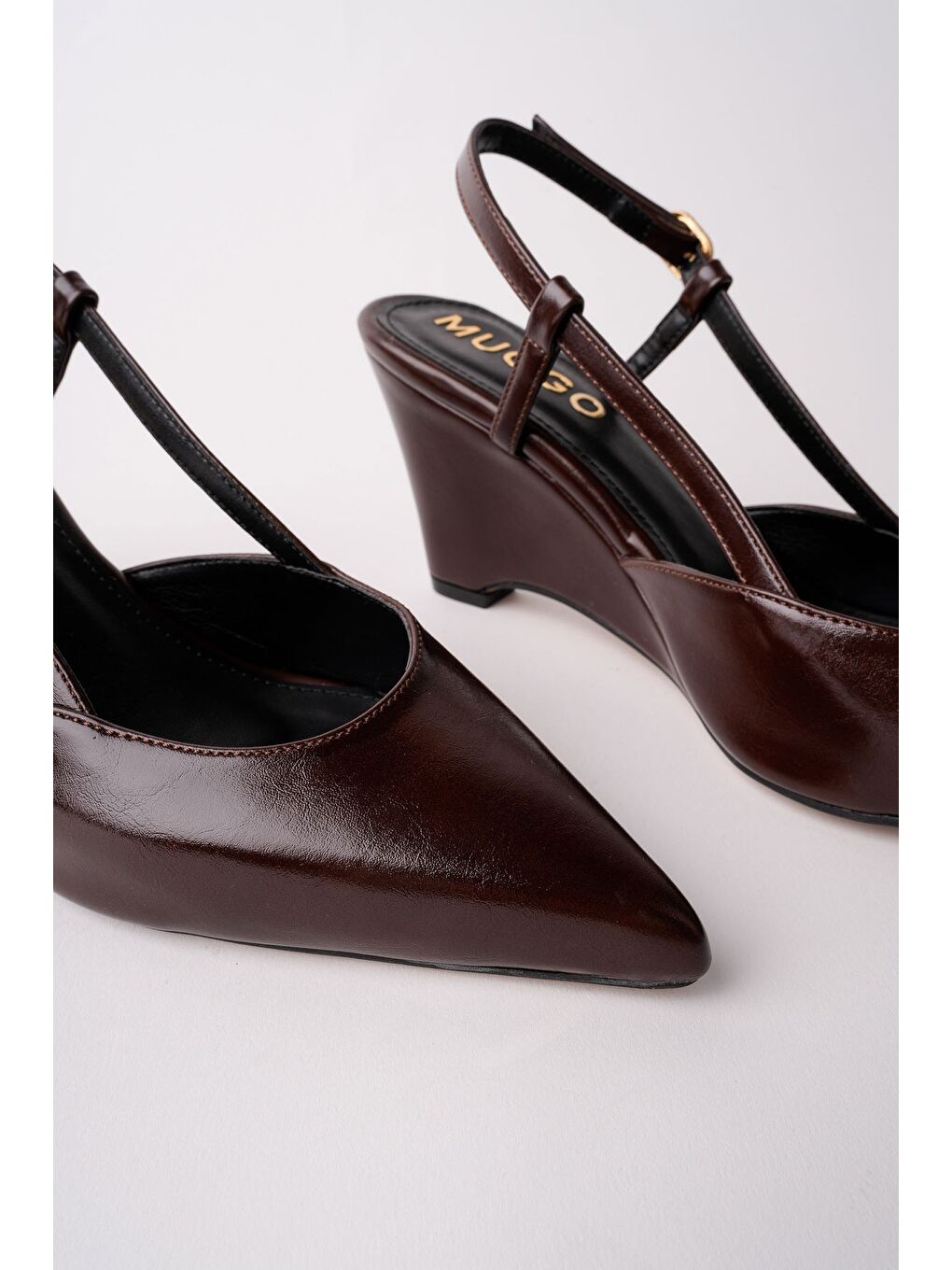 Kahverengi MARBELLA Sivri Burun Arkası Açık Kadın Dolgu Topuklu Ayakkabı-2