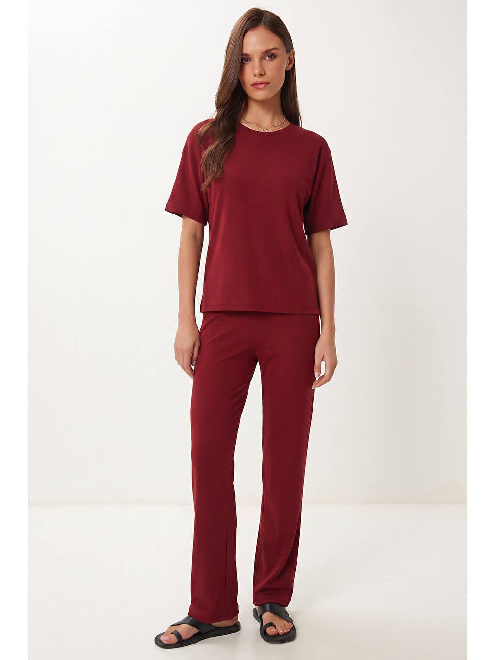 Bordo Kemer Detaylı Modal Alt-Üst Takım BORDO LNT0032