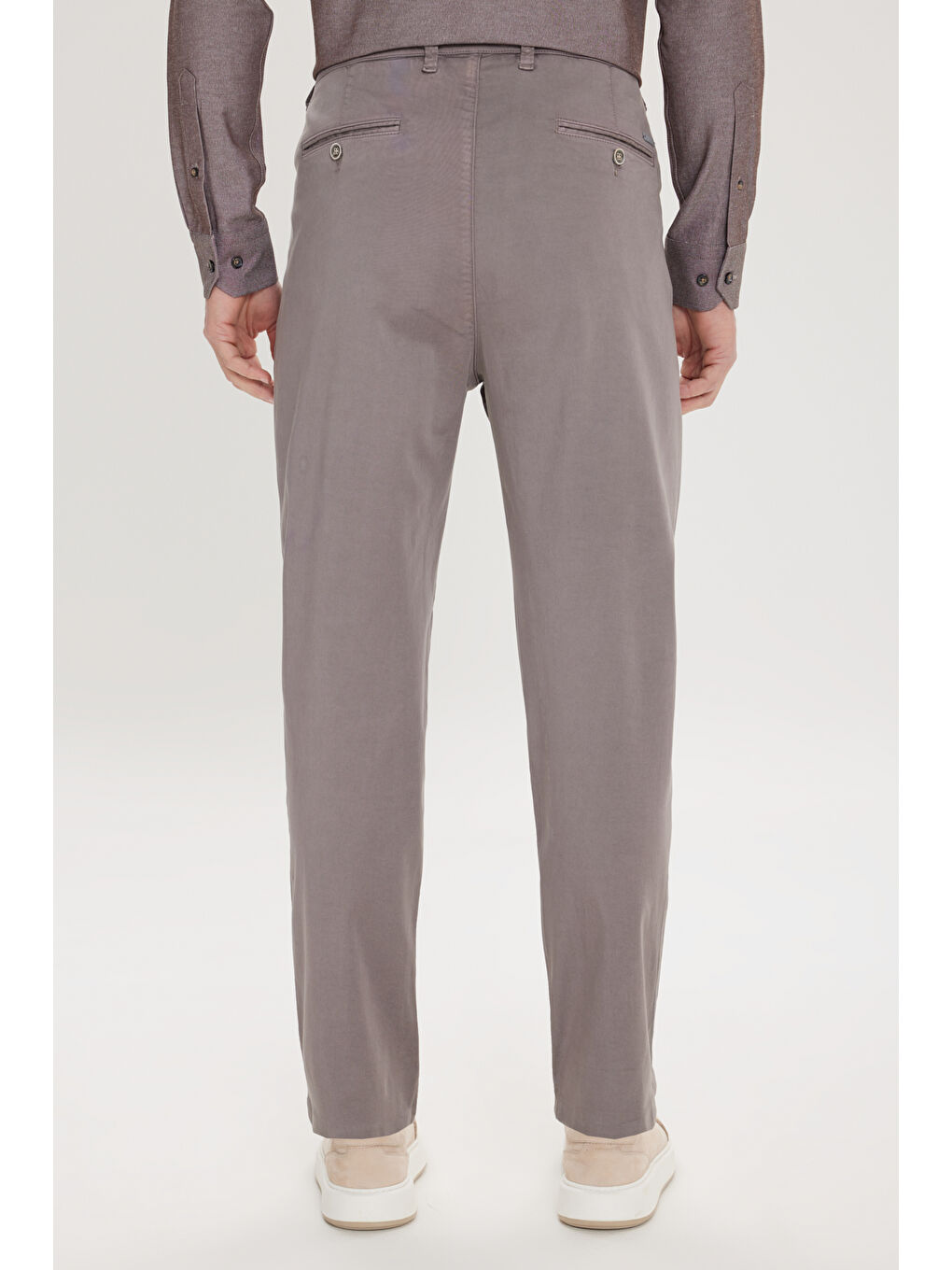 Erkek Gri Pamuklu Slim Fit Dar Kesim Yan Cepli Pileli Casual Pantolon-6