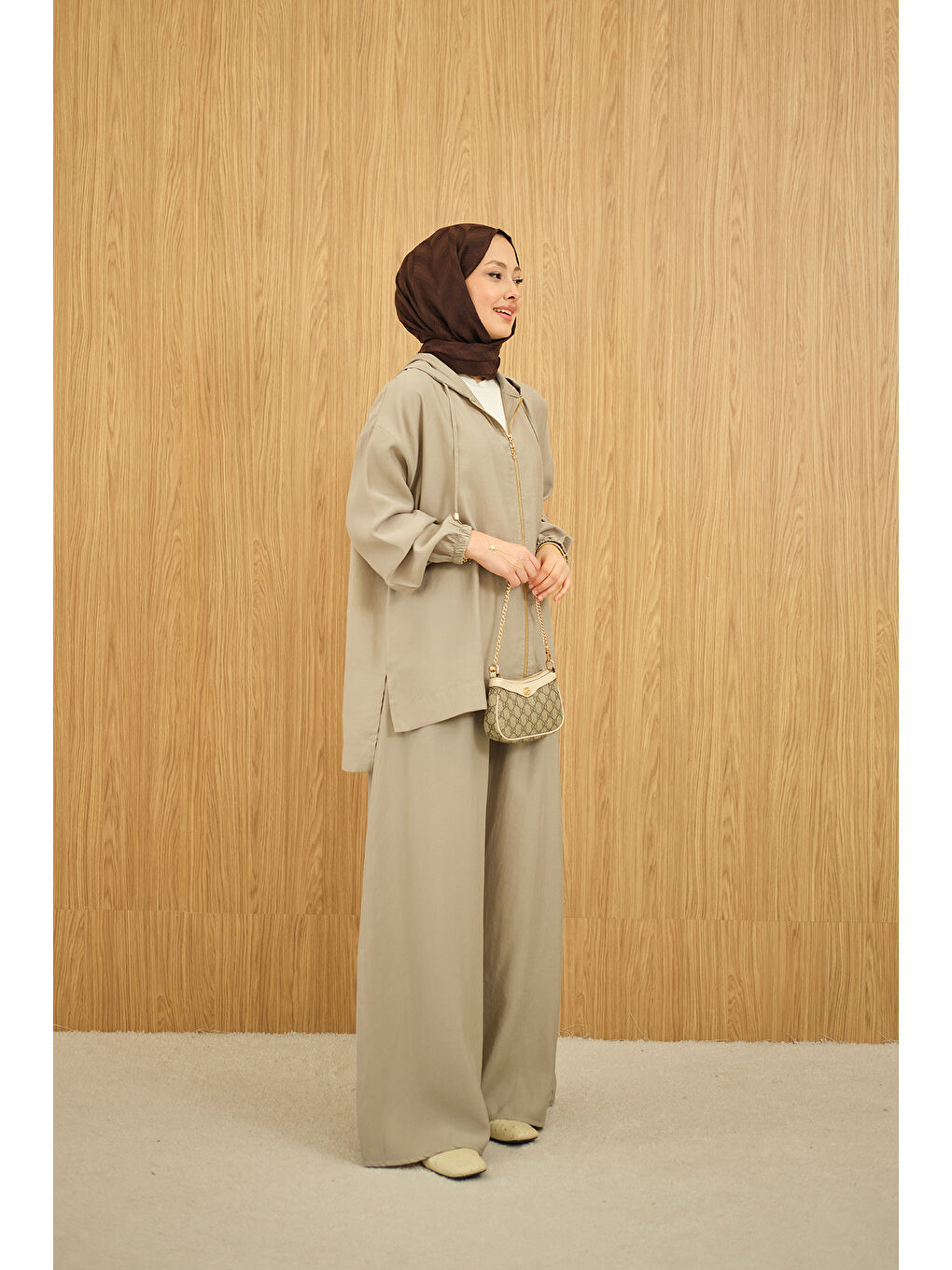 Kadın Bol Paça Fermuarlı Takım Küf Yeşil-1