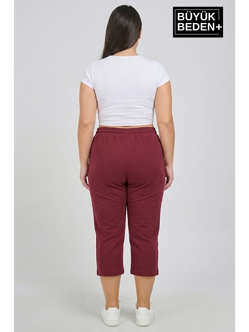 Bordo Kadın Büyük Beden Unified Collective Baskılı Beli Lastikli Bol Paça Kapri Şort 3XL-6XL SPR26BSRK591--2