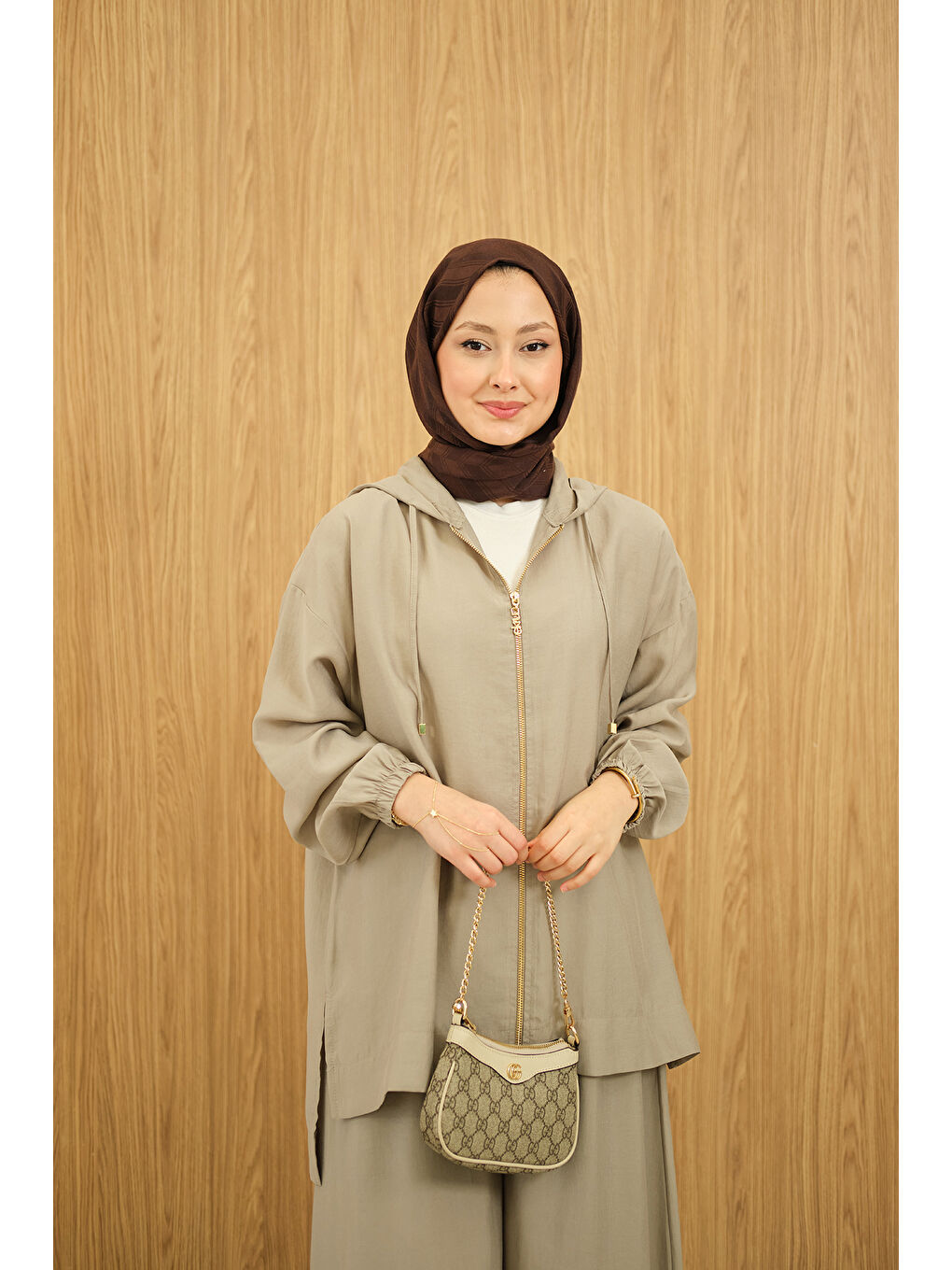 Kadın Bol Paça Fermuarlı Takım Küf Yeşil-2