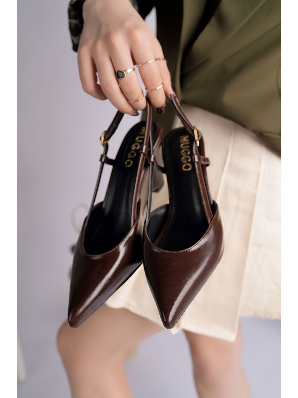 Kahverengi MARBELLA Sivri Burun Arkası Açık Kadın Dolgu Topuklu Ayakkabı-6