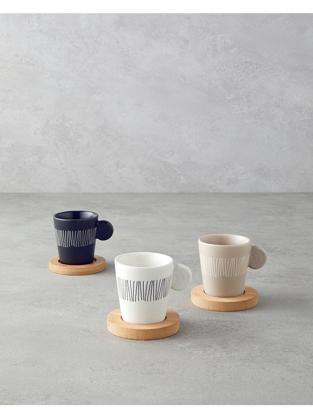 Bona Stoneware 6 Parça 3 Kişilik Kahve Fincan Takımı 70 ml Siyah-Beyaz-Bej