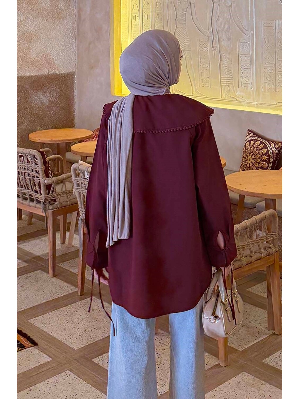 Bebe Yaka Dantel Detaylı Gömlek Bordo-3
