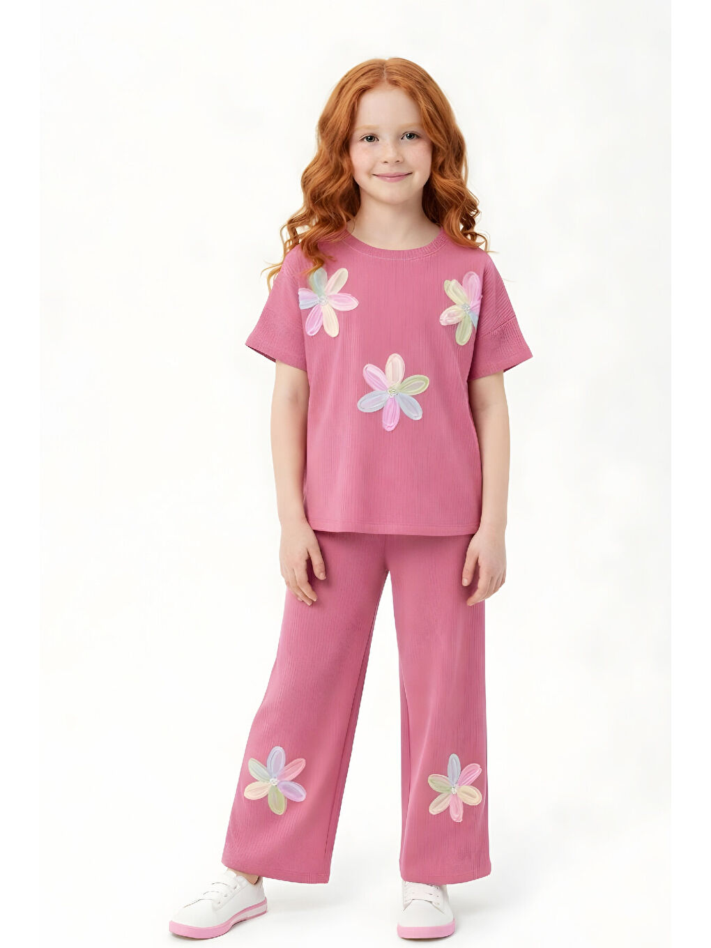 Mercan Kız Çocuk Bürümcük Kumaş Alt-Üst Takım 3-12 Yaş 12568-1