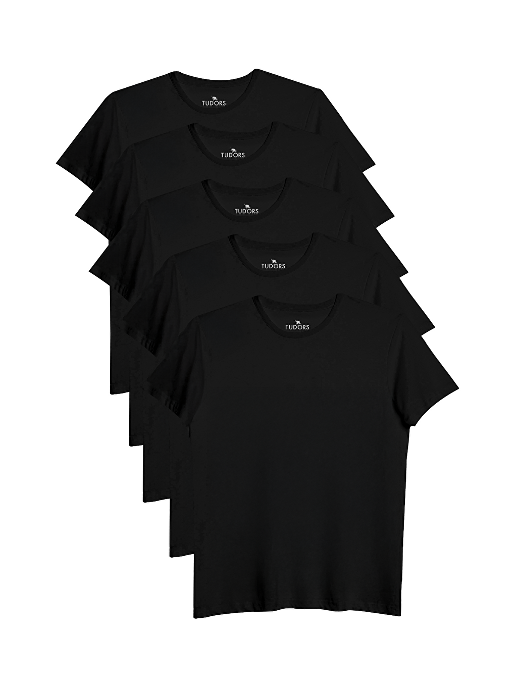 Unisex 5'li Paket Siyah Slim Fit Dar Kesim %100 Pamuk Bisiklet Yaka Tişört