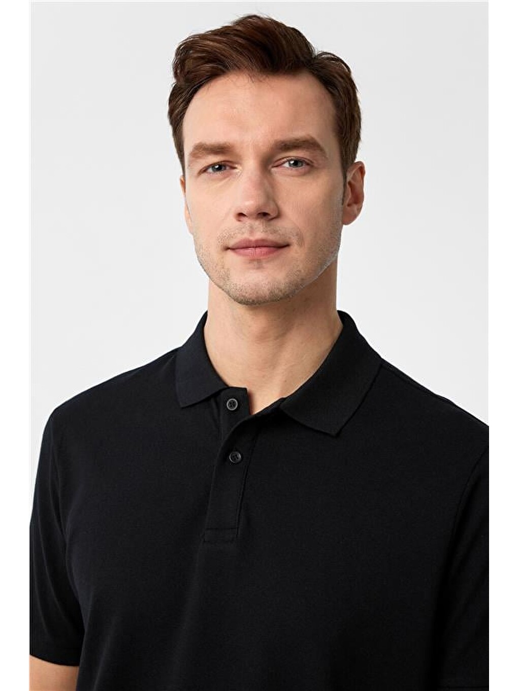 Siyah Regular Armürlü Polo Yaka Tişört-1