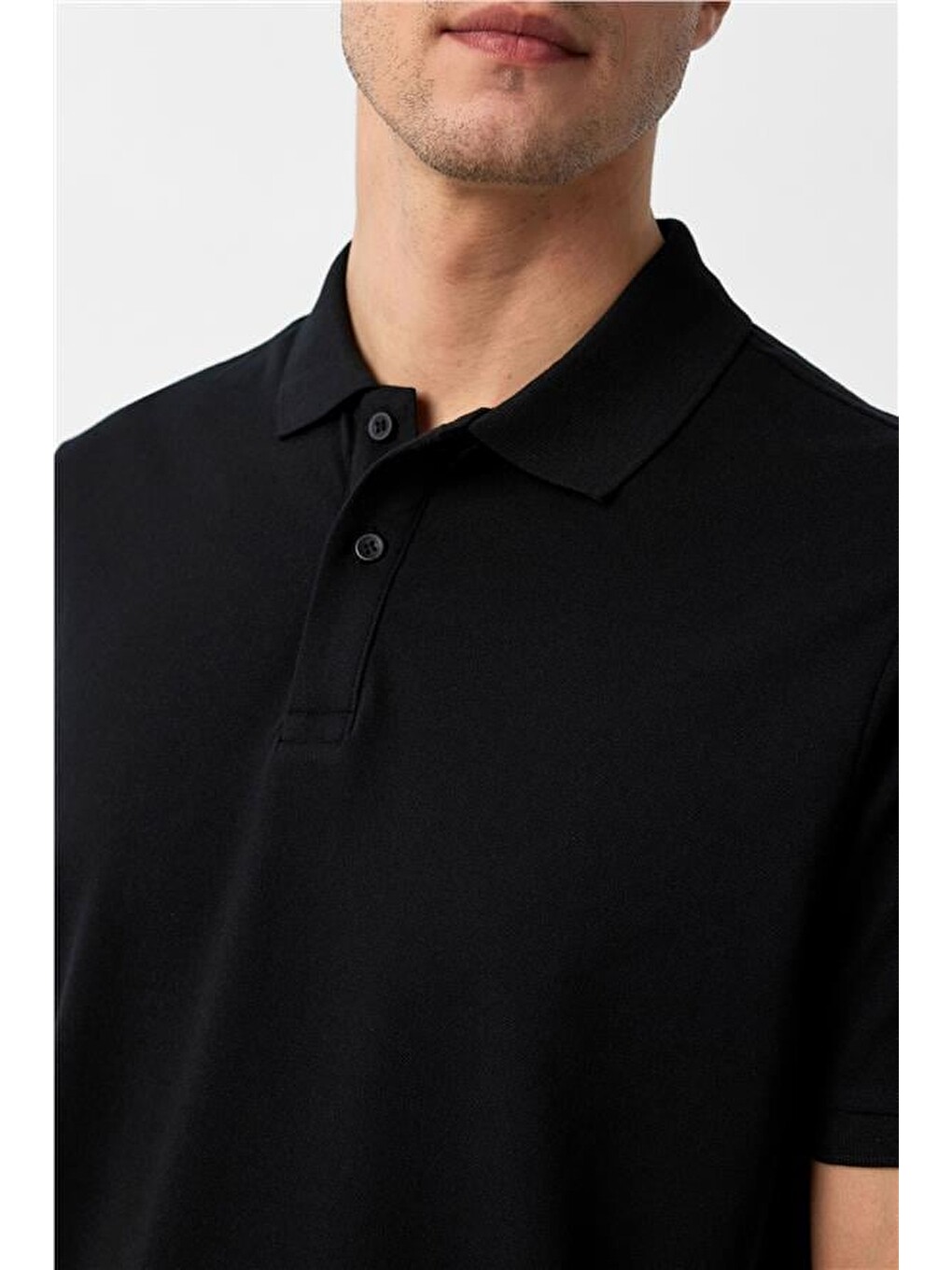 Siyah Regular Armürlü Polo Yaka Tişört-2