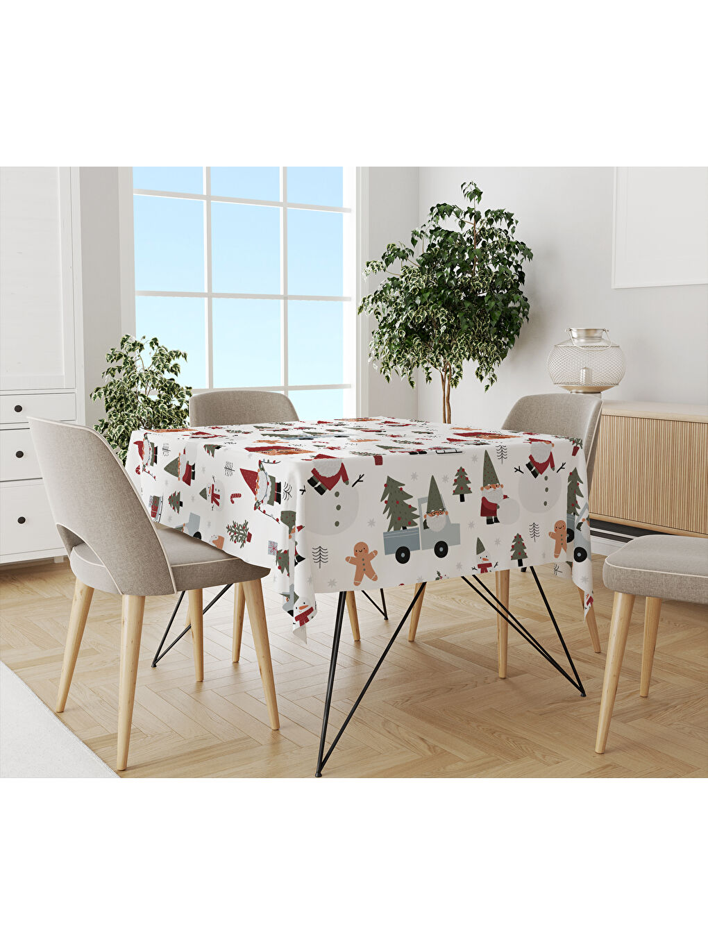 Karışık Yılbaşı Temalı Noel Desenli Dijital Baskılı Masa Örtüsü