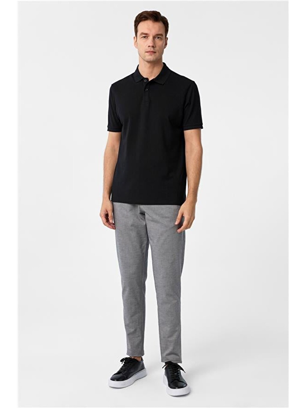 Siyah Regular Armürlü Polo Yaka Tişört-5