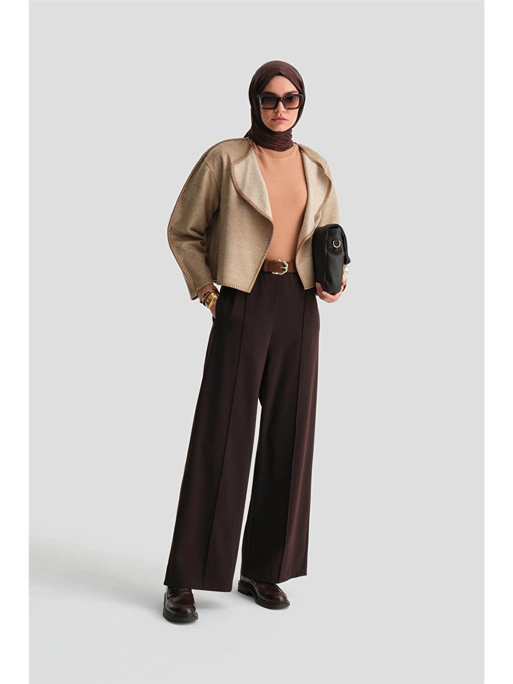 Beli Lastikli Palazzo Pantolon 24K2703 Kahverengi