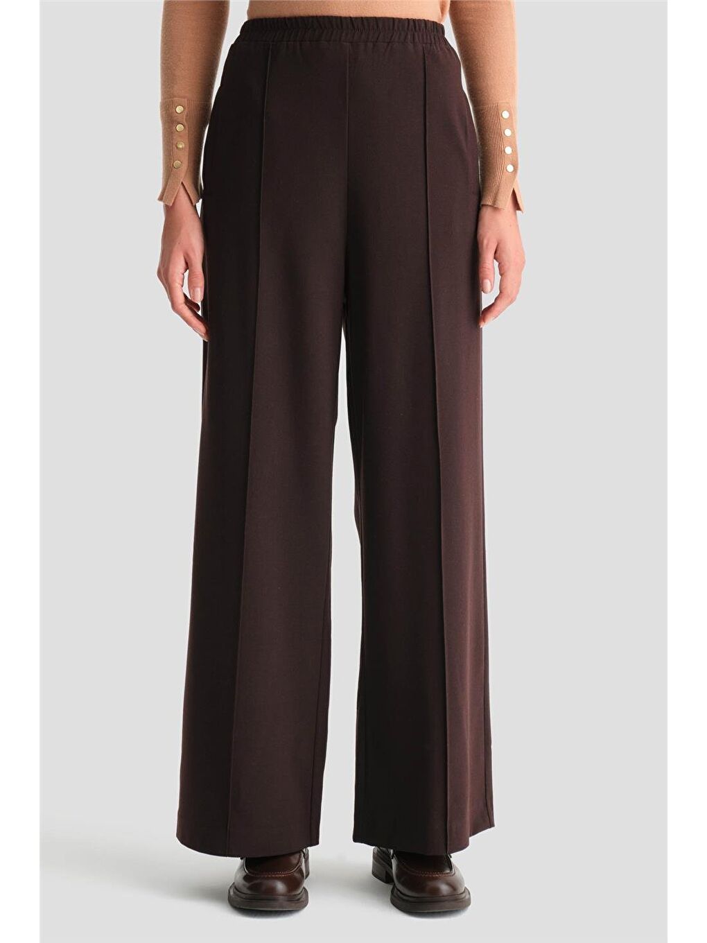 Beli Lastikli Palazzo Pantolon 24K2703 Kahverengi-2