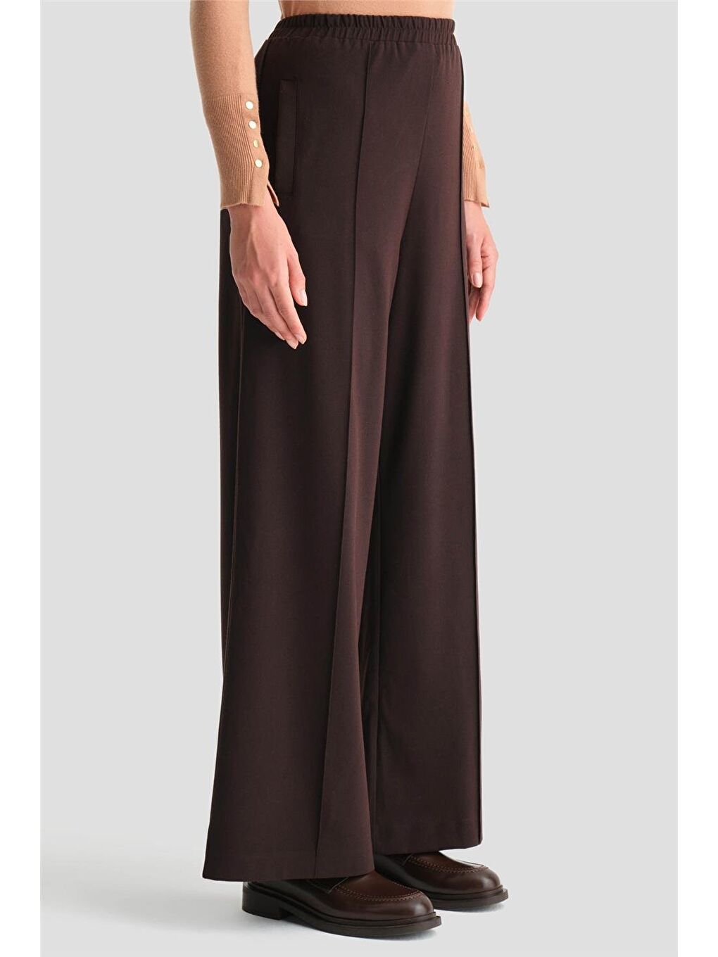 Beli Lastikli Palazzo Pantolon 24K2703 Kahverengi-3