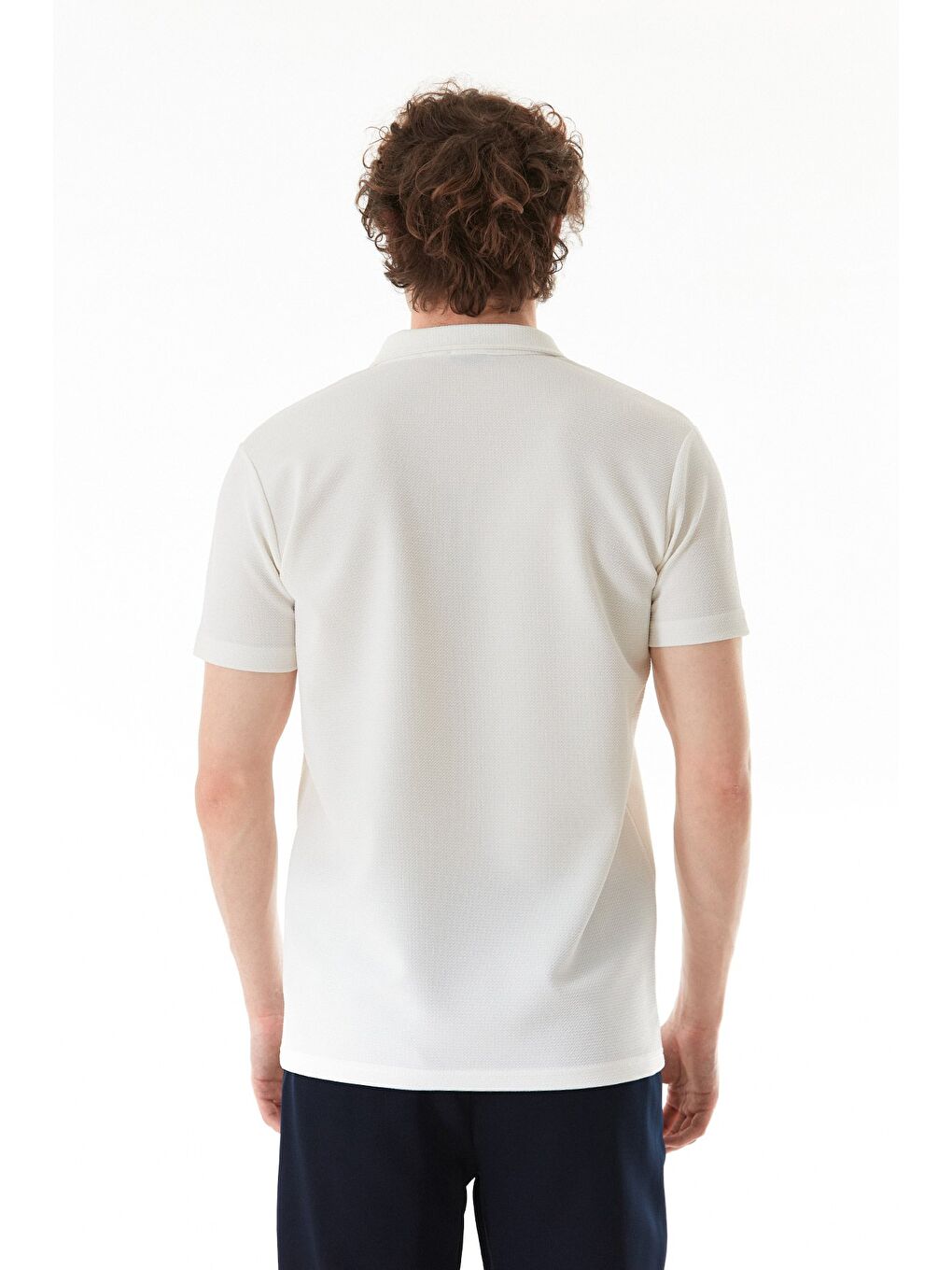 Ekru Waffle Kumaş Polo Yaka Büyük Beden Tişört-3