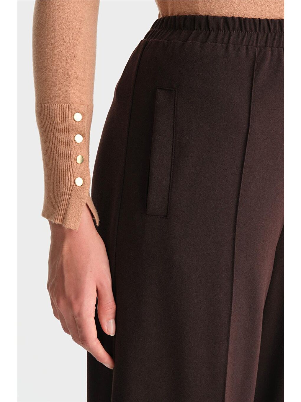 Beli Lastikli Palazzo Pantolon 24K2703 Kahverengi-4