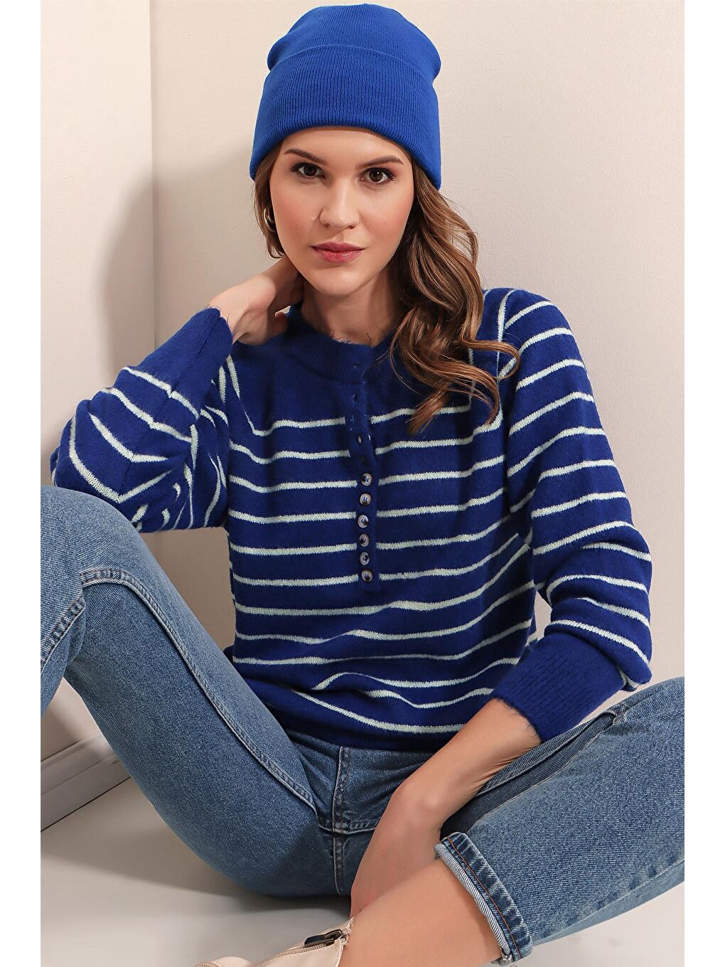 Mavi 15808 Düğmeli Kazak - Saks