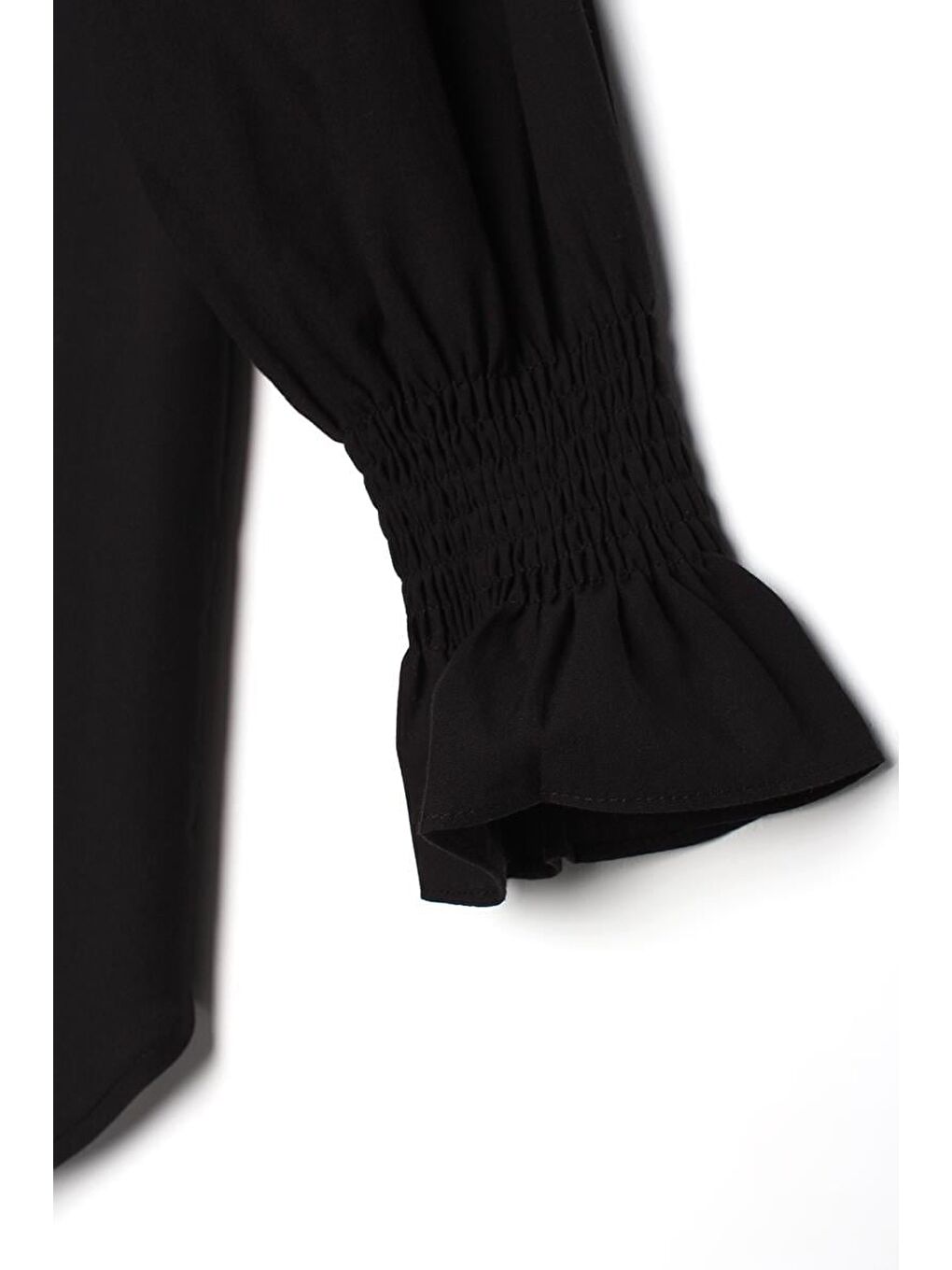 Siyah-%100 Pamuk Yakası Ve Kolları Büzgülü Gömlek Tunik-5