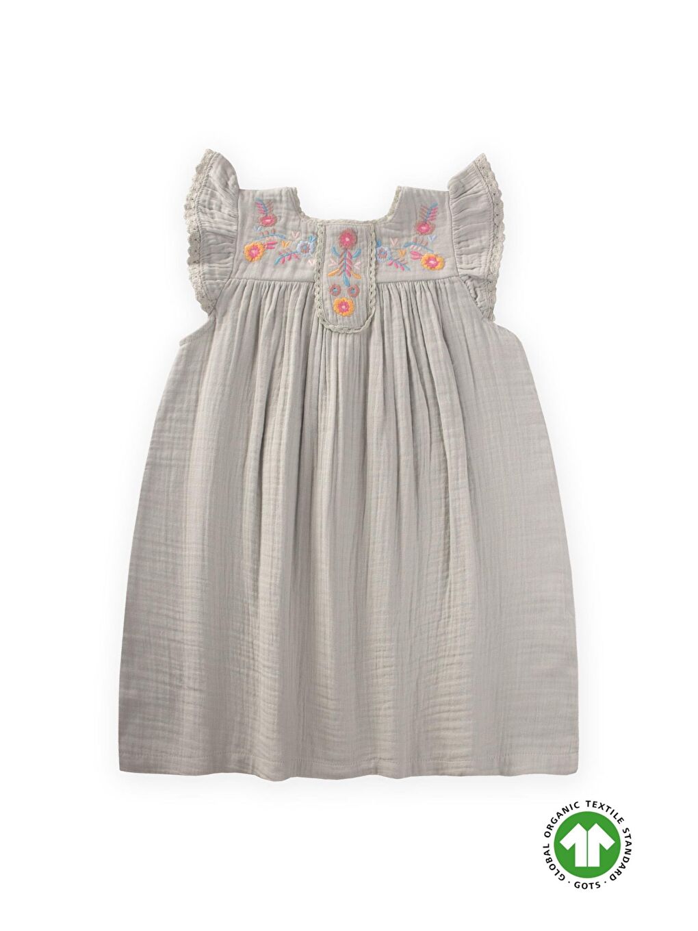 Turkuaz Kız Çocuk Nakışlı Müslin Elbise