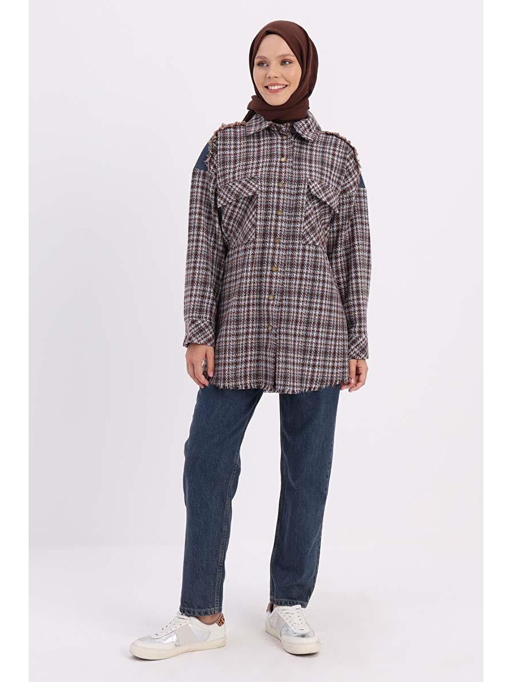 Yeşil Mint-Turuncu-Denim Garnili Tüvit Gömlek Tunik-1