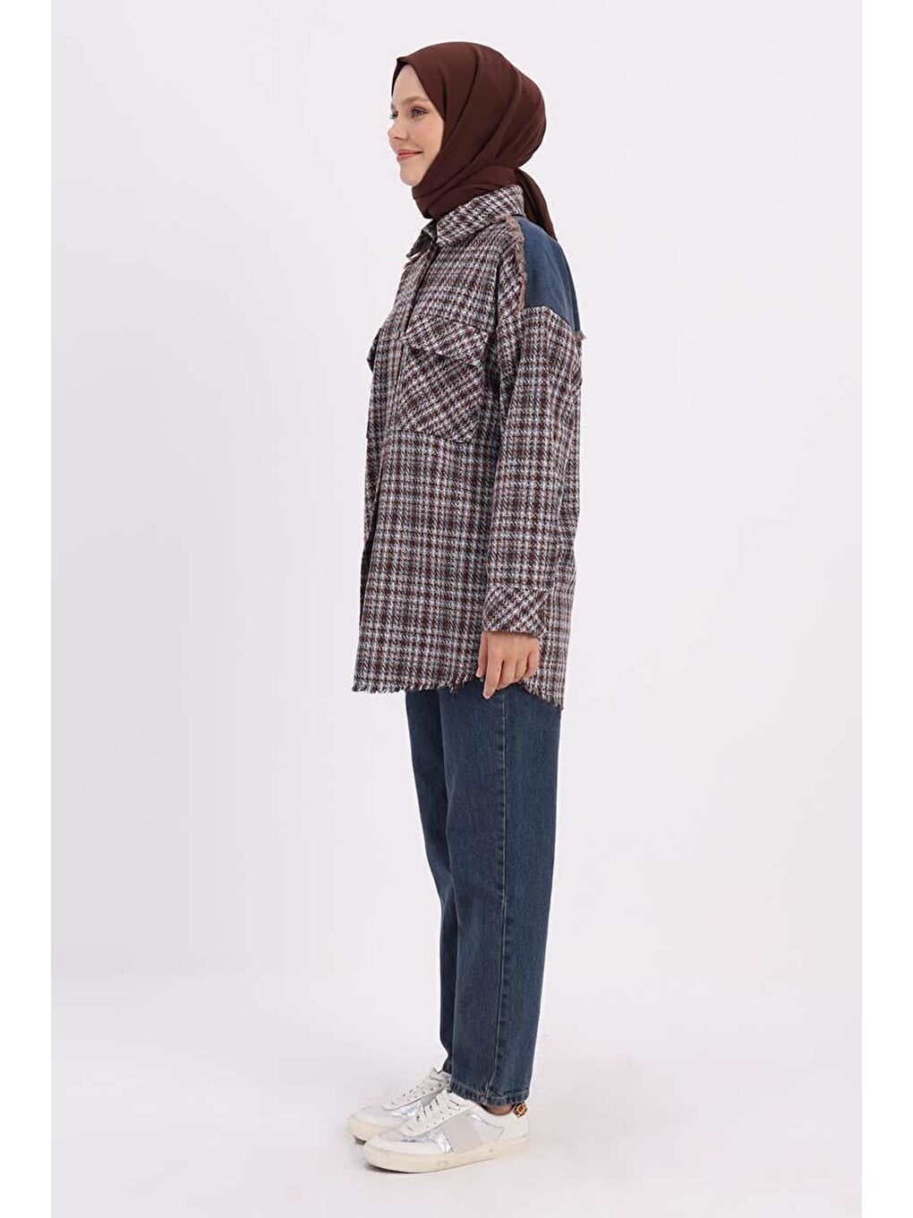 Yeşil Mint-Turuncu-Denim Garnili Tüvit Gömlek Tunik-2