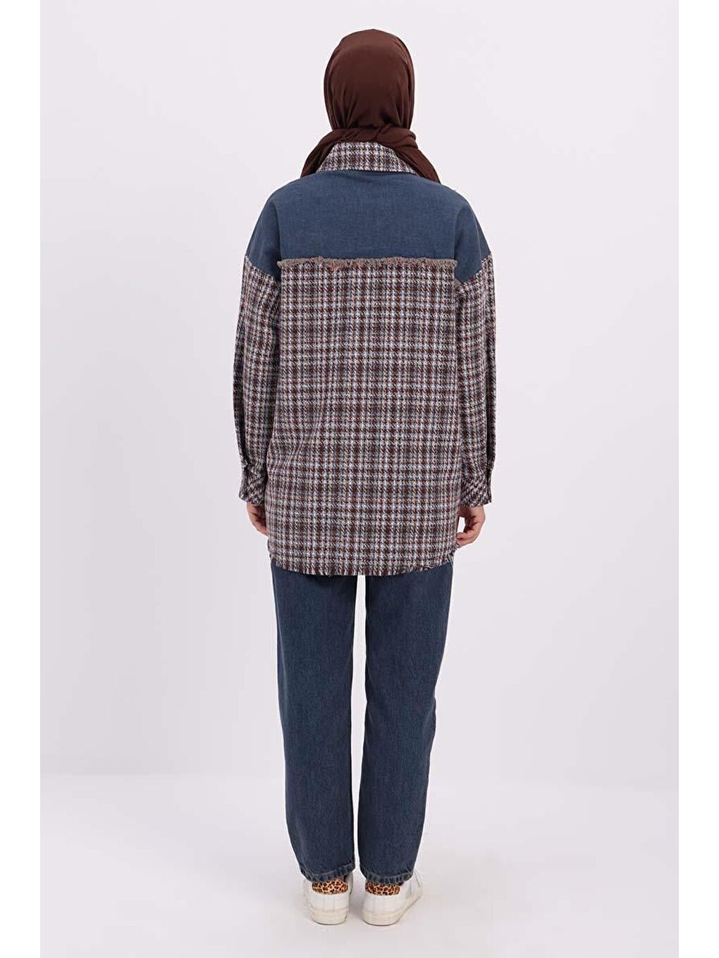 Yeşil Mint-Turuncu-Denim Garnili Tüvit Gömlek Tunik-3