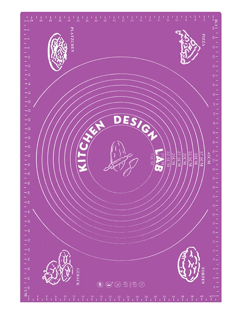 Mor Silikon Hamur Açma Matı 45 X 65 Cm, 32 Cm Pizza Tepsisi Ve Ahşap Saplı Hamur Açıcı-4