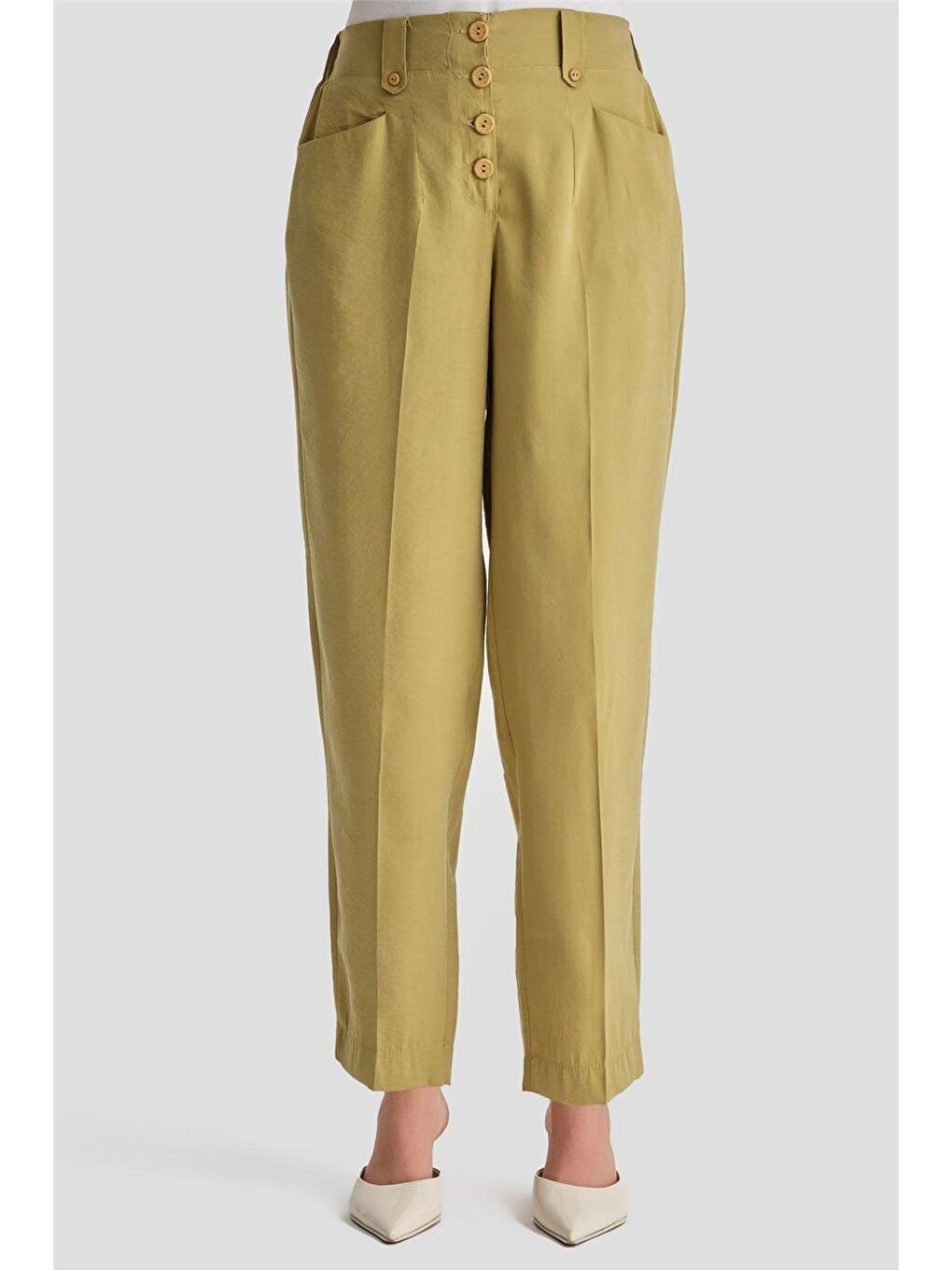 Yeşil Düğmeli Modal Pantolon 24K2621 Zeytin-1