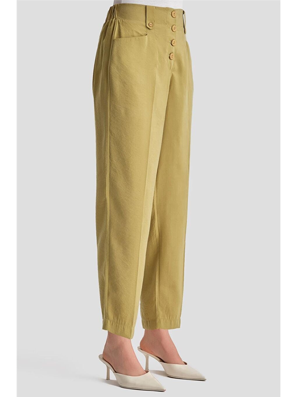Yeşil Düğmeli Modal Pantolon 24K2621 Zeytin-2