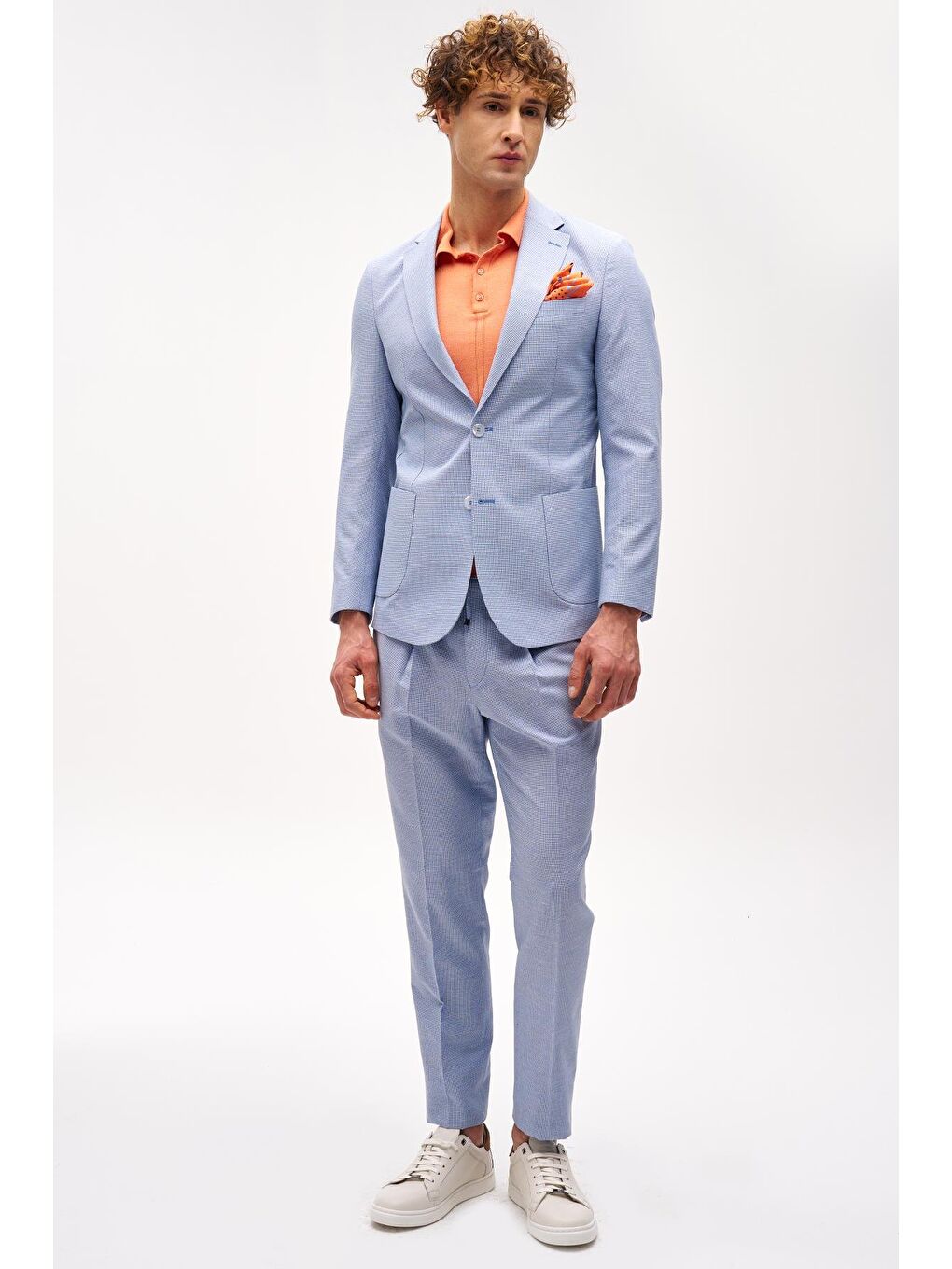 Erkek Mavi Slim Fit / Dar Kalıp Mono Yaka Takım Elbise-1