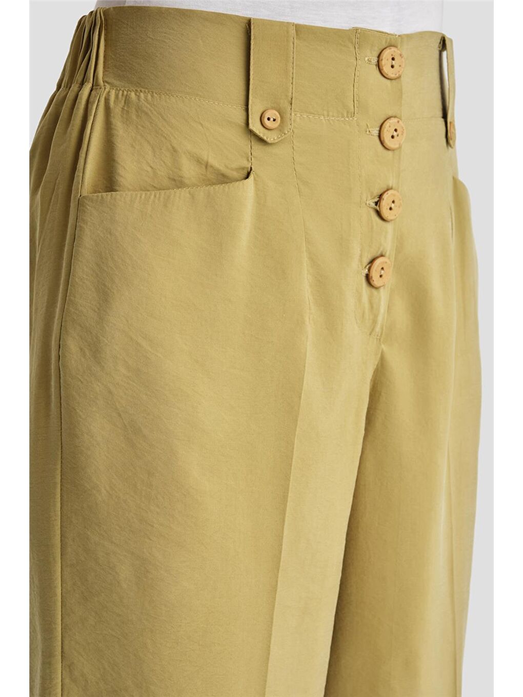 Yeşil Düğmeli Modal Pantolon 24K2621 Zeytin-3