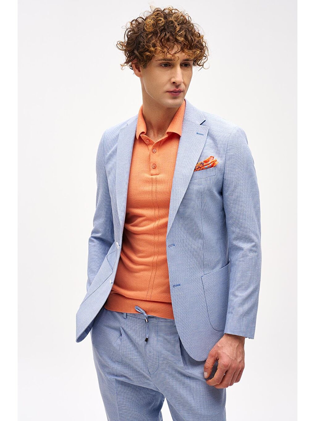 Erkek Mavi Slim Fit / Dar Kalıp Mono Yaka Takım Elbise-2