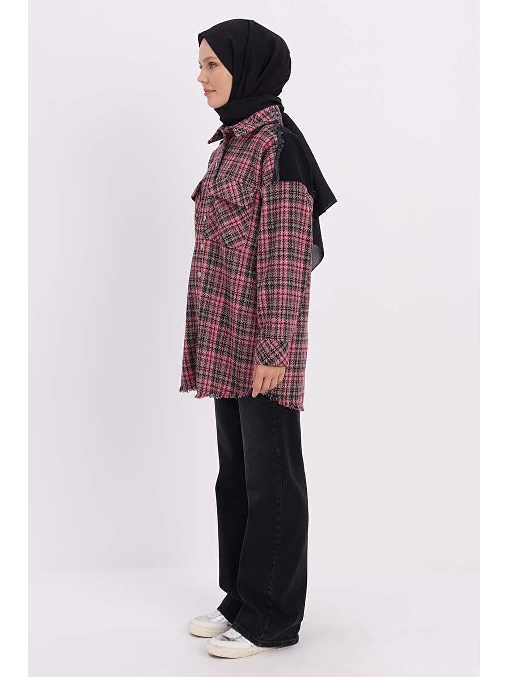 Pembe-Siyah-Denim Garnili Tüvit Gömlek Tunik-2