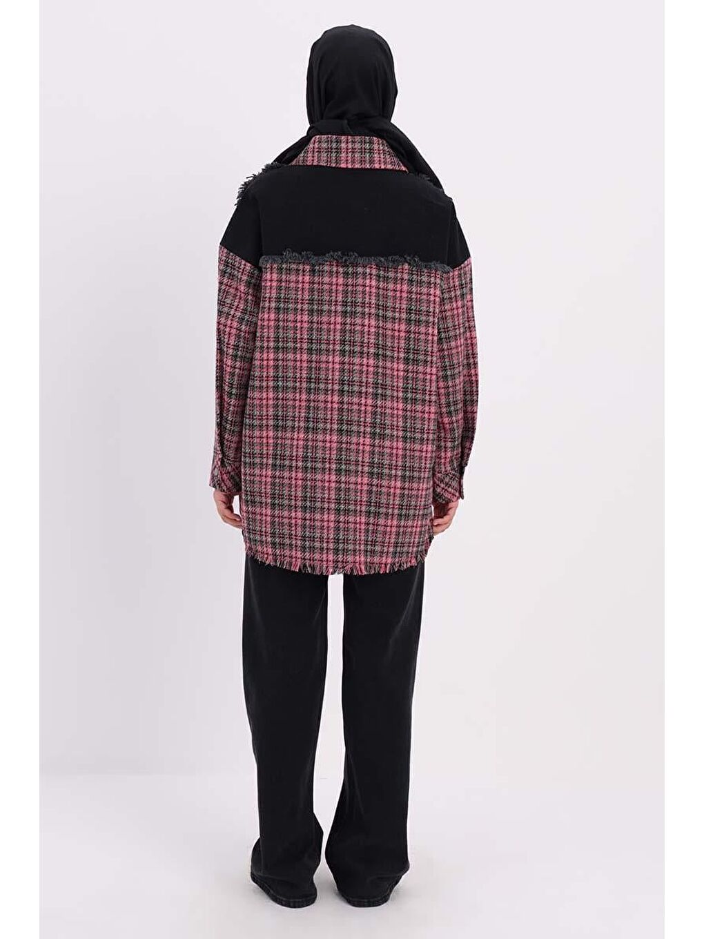Pembe-Siyah-Denim Garnili Tüvit Gömlek Tunik-3