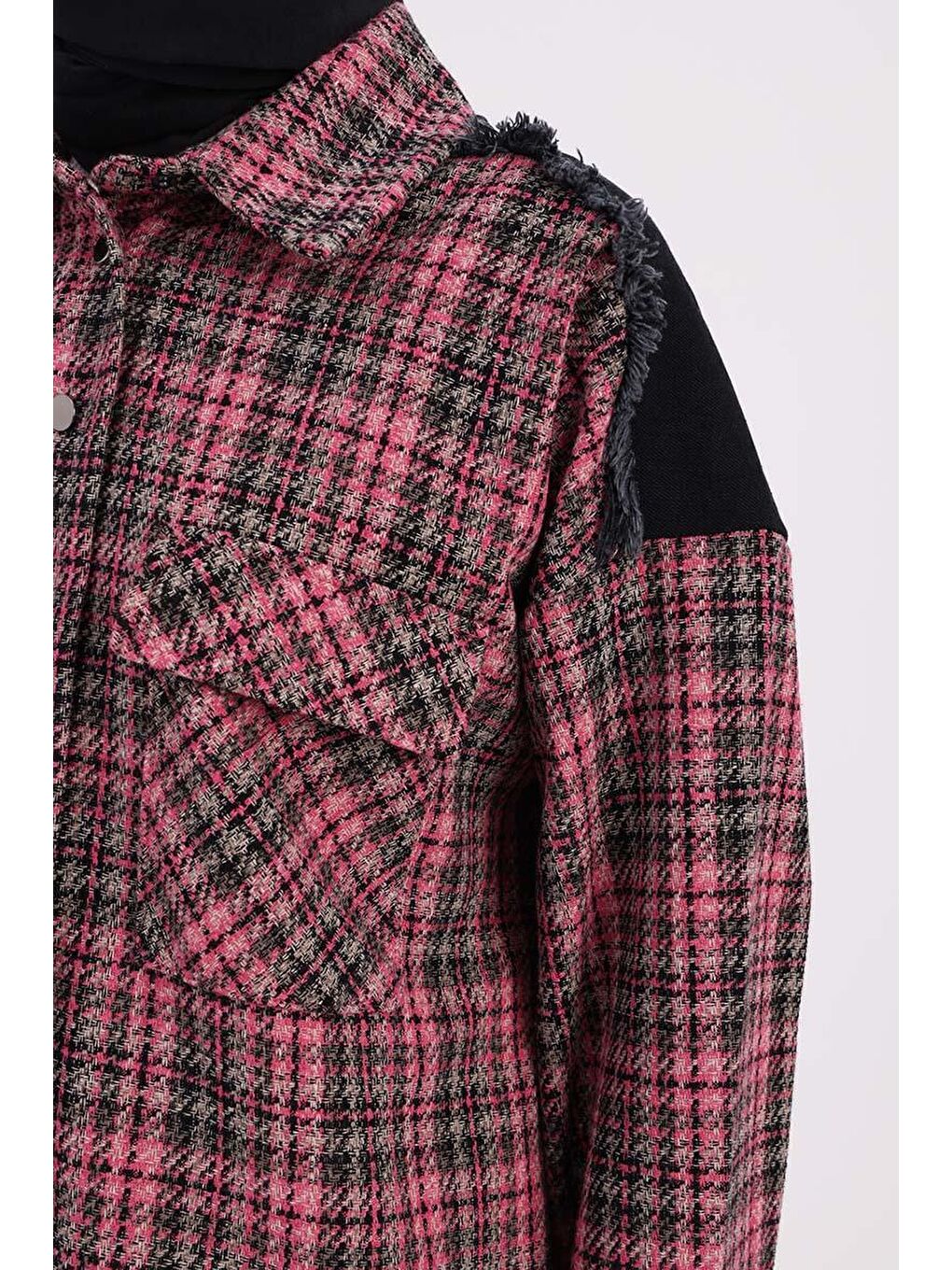 Pembe-Siyah-Denim Garnili Tüvit Gömlek Tunik-4