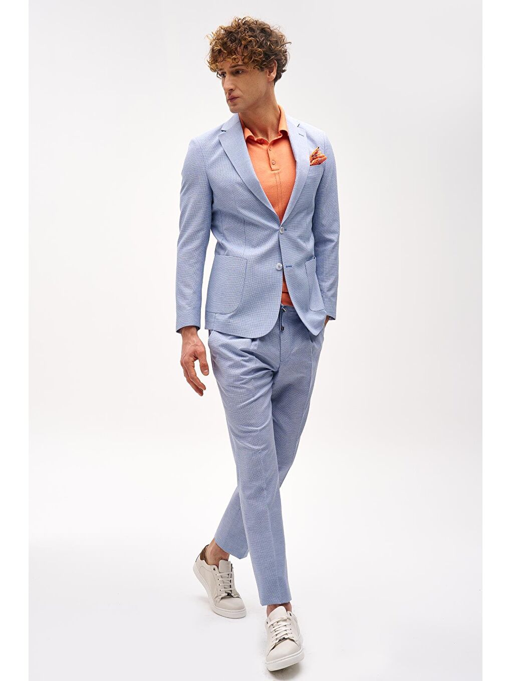 Erkek Mavi Slim Fit / Dar Kalıp Mono Yaka Takım Elbise-3