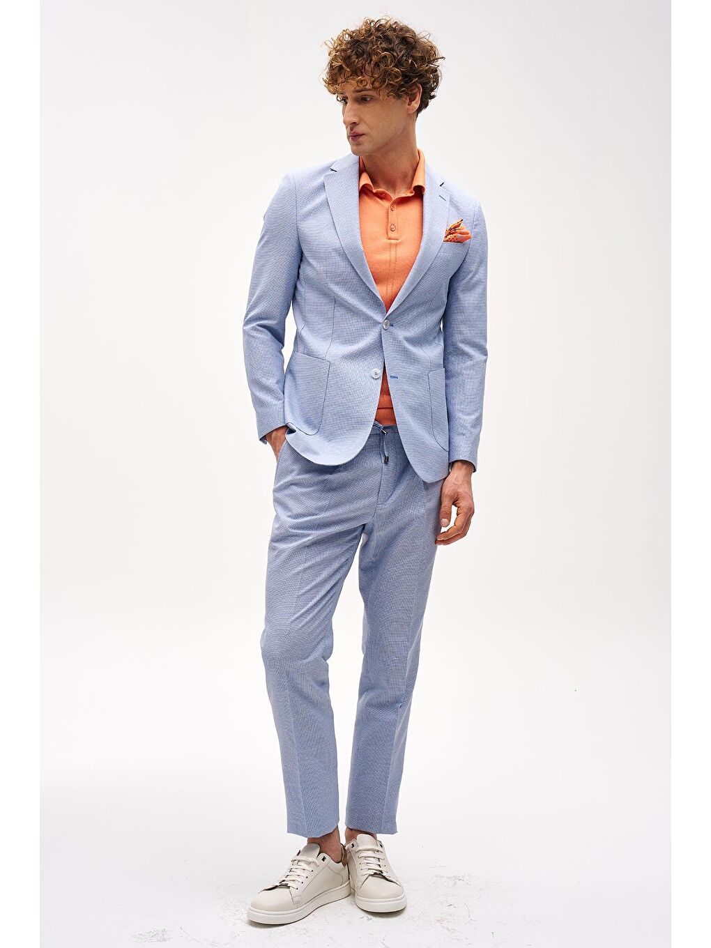 Erkek Mavi Slim Fit / Dar Kalıp Mono Yaka Takım Elbise-4