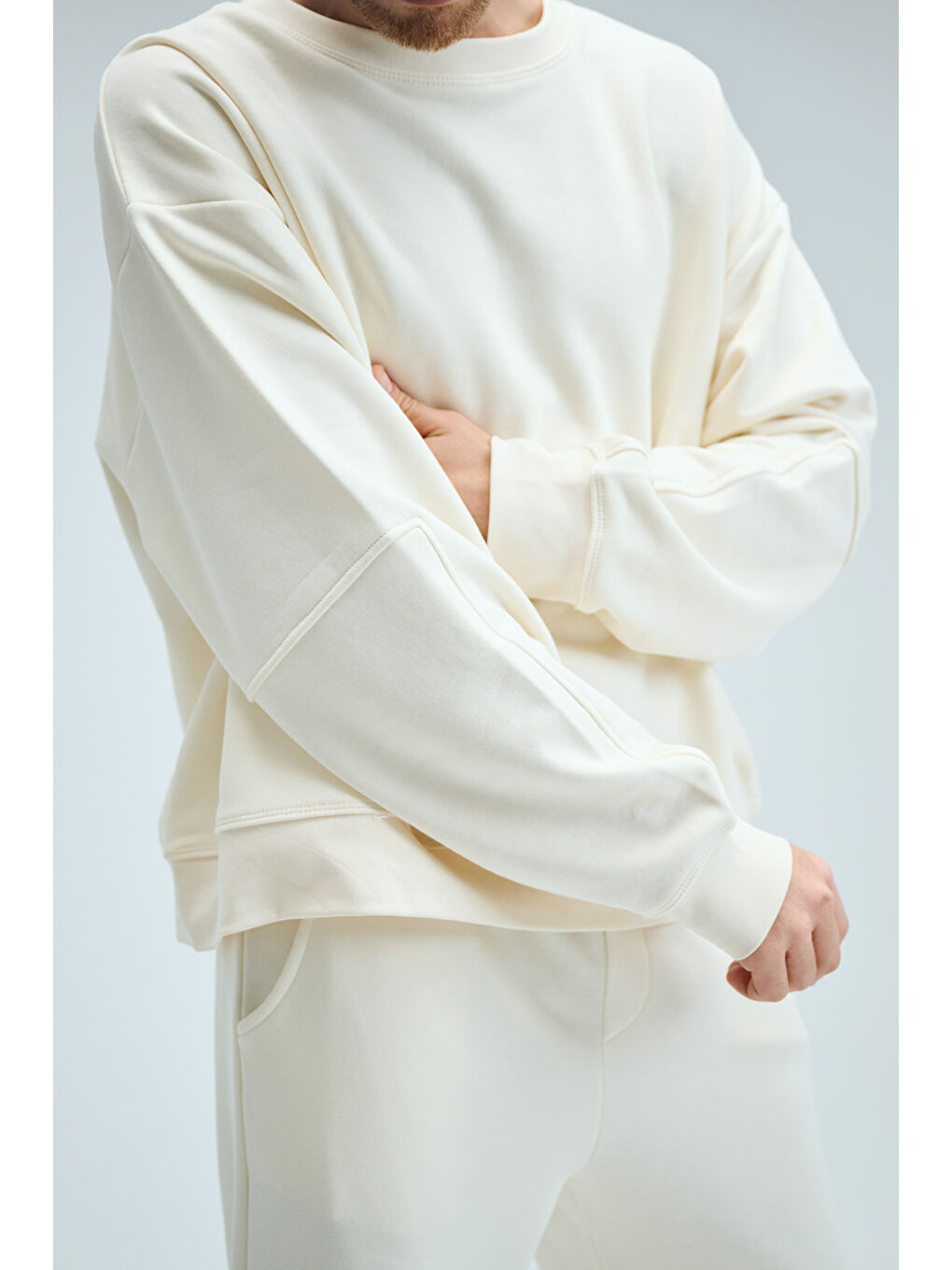 Ekru Erkek Timeless Oversize Krem Sweatshirt-1